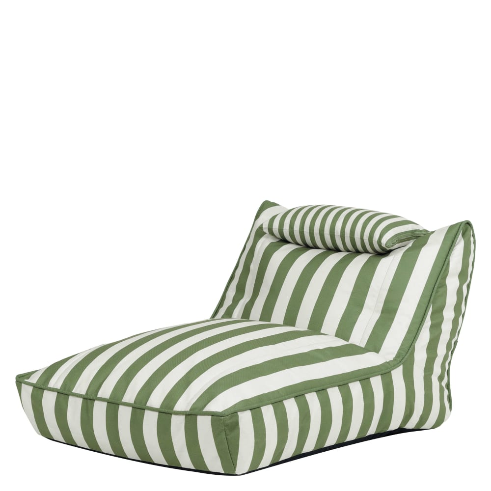 Pouf chauffeuse d'extérieur en tissu tissé rayé vert olive