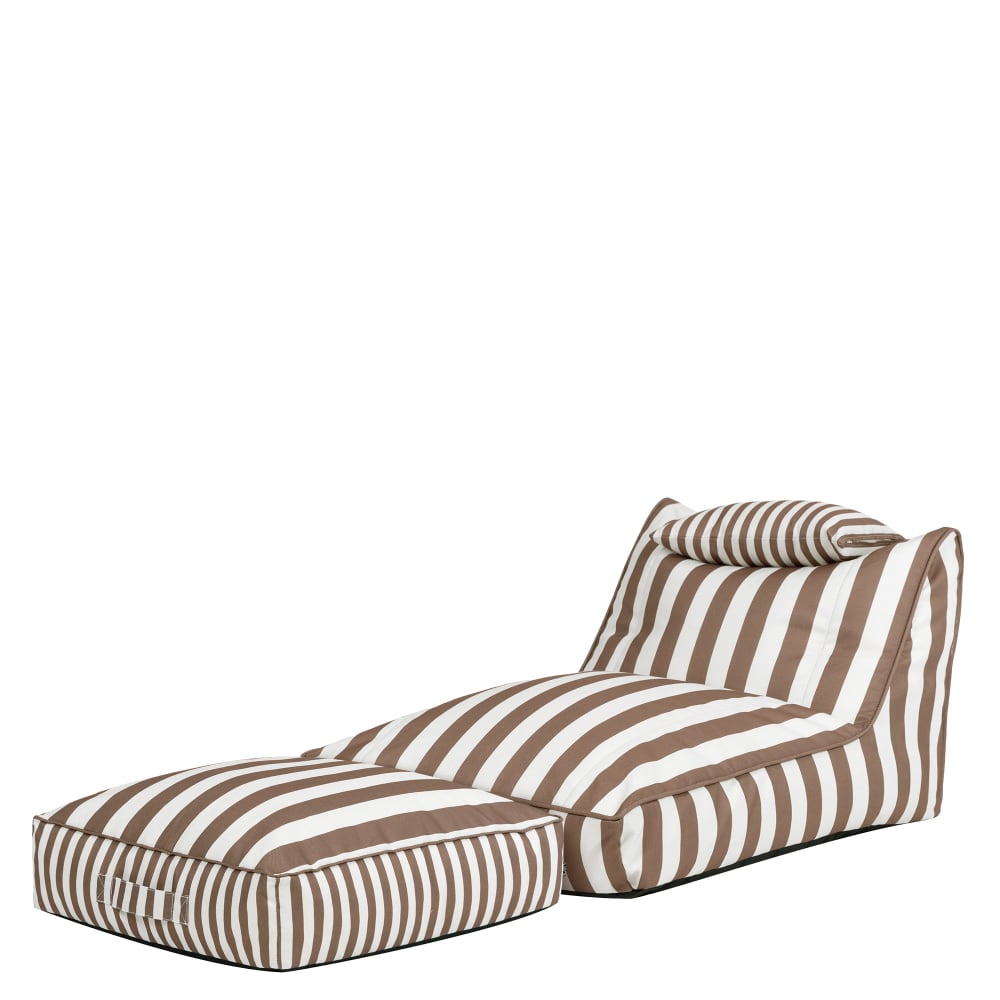 Pouf chauffeuse et coussin de sol extérieur en tissu rayé marron