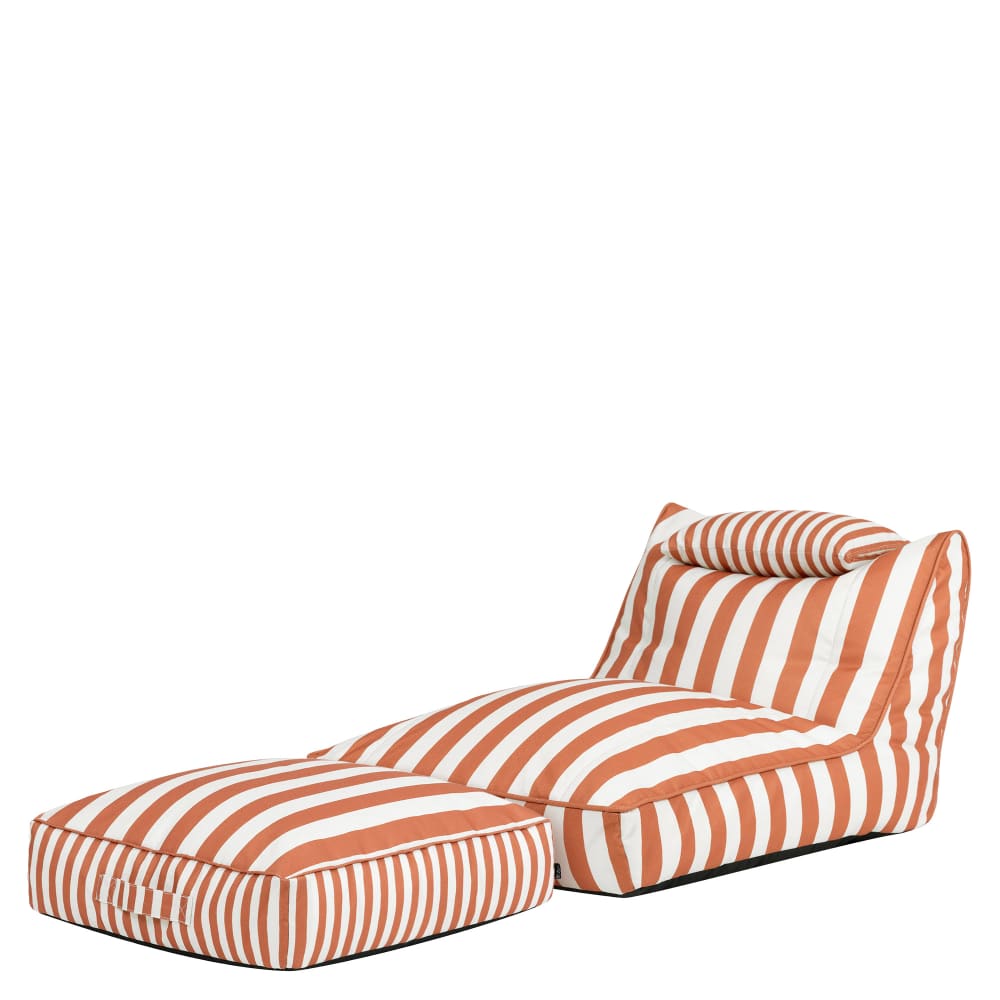 Pouf chauffeuse et coussin de sol extérieur en tissu rayé terracotta