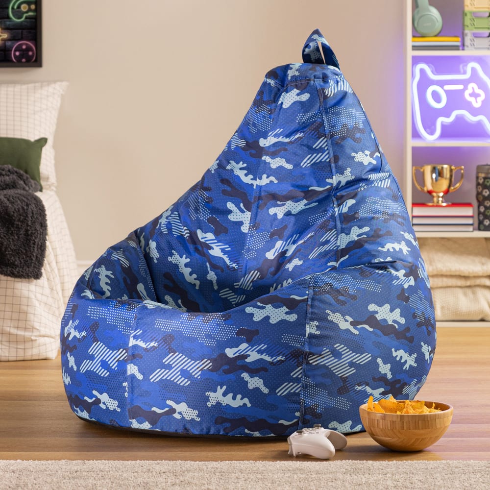Sitzsack für Kinder mit hoher Rückenlehne, blaues