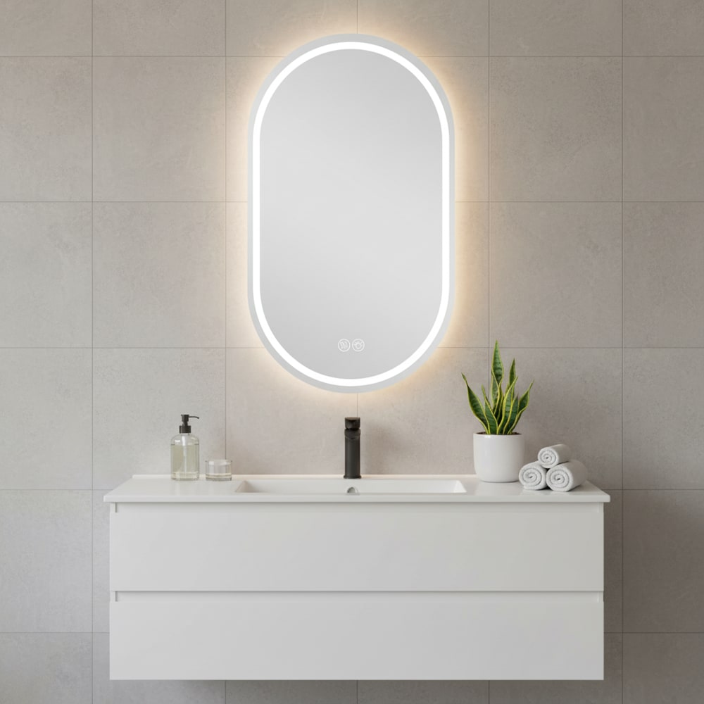 Miroir ovale mural LED 60×90 cm anti-buée tactile salle de bain