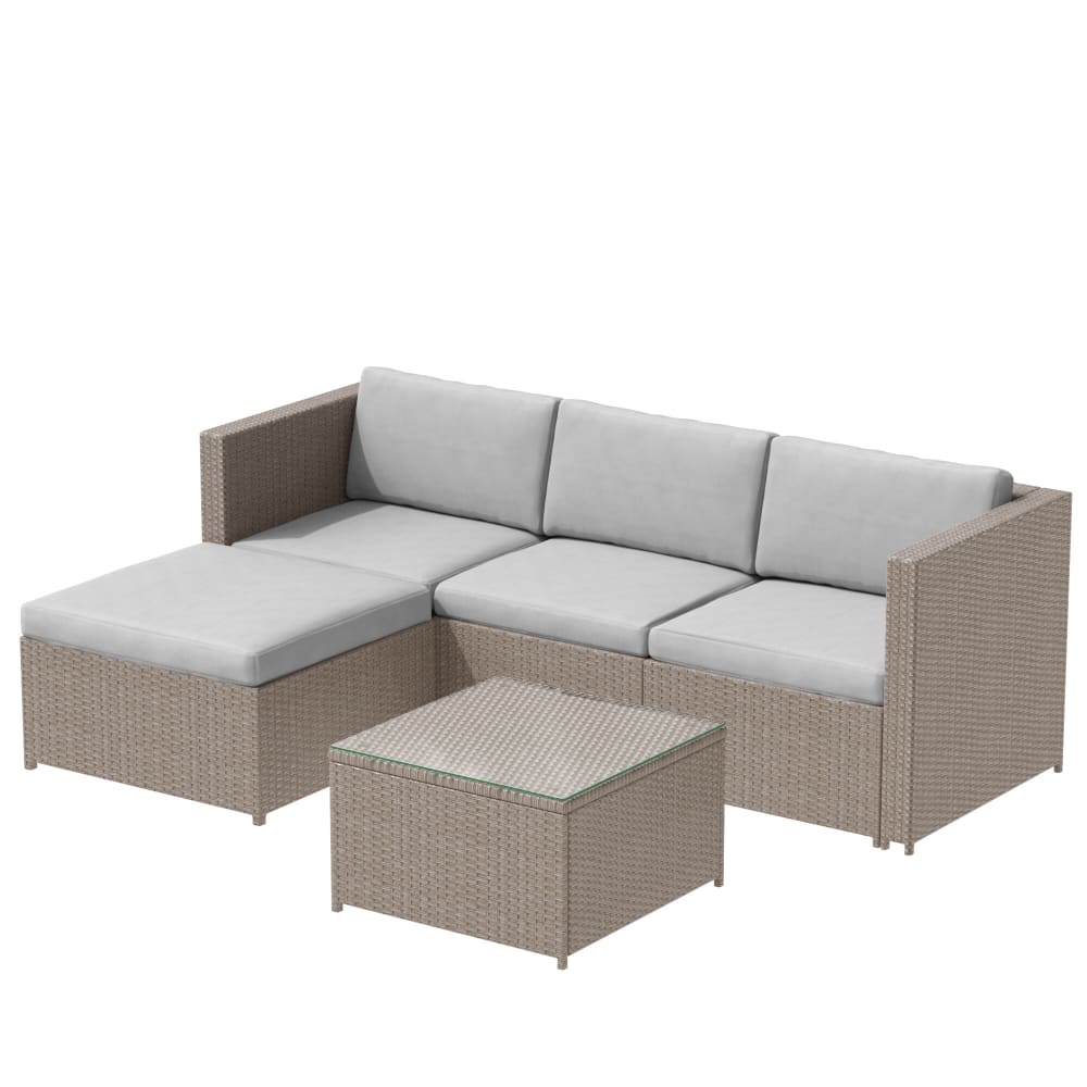 Salon de jardin angle 4 places résine tressée beige avec table 196 cm