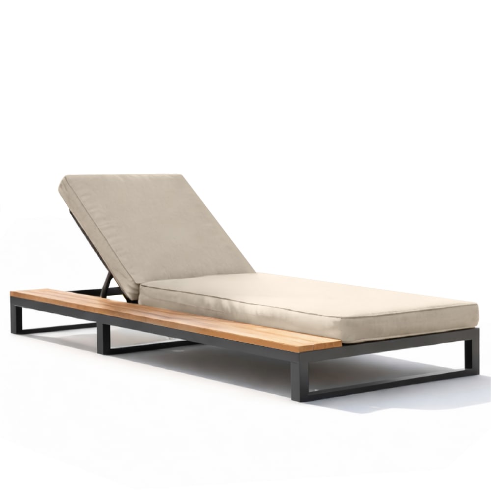 Bain de soleil beige métal et bois composite réglable