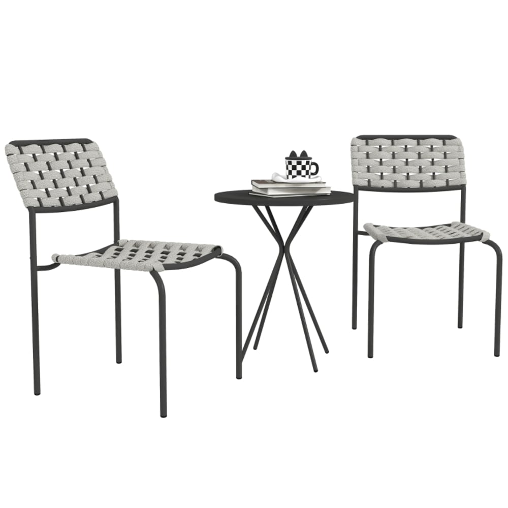 Salon de jardin 2 places avec table ronde et chaises empilables
