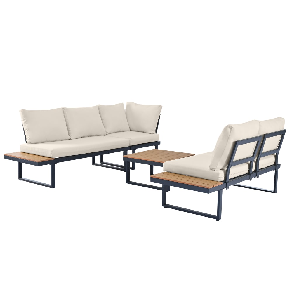 Salon de jardin angle modulable inclinable beige avec table 195 cm