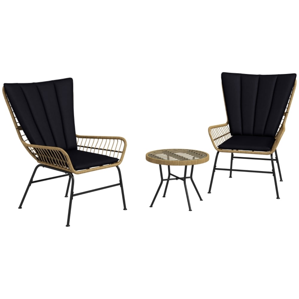 Salon de jardin 2 places en rotin avec coussins et table ronde