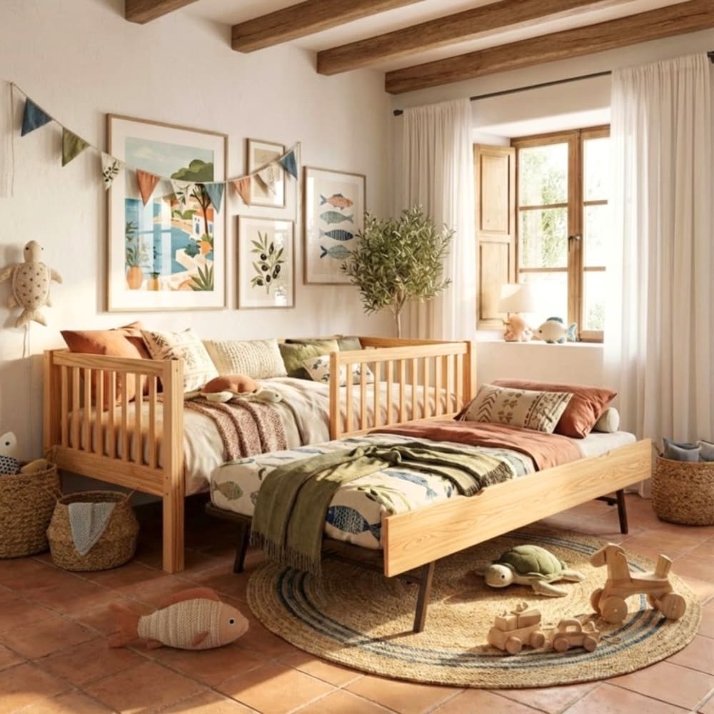 MueMue Mitwachsendes Bett + Zusatzbett 90 Holz Kiefer 90x190cm BRAUN HOLZ Baby