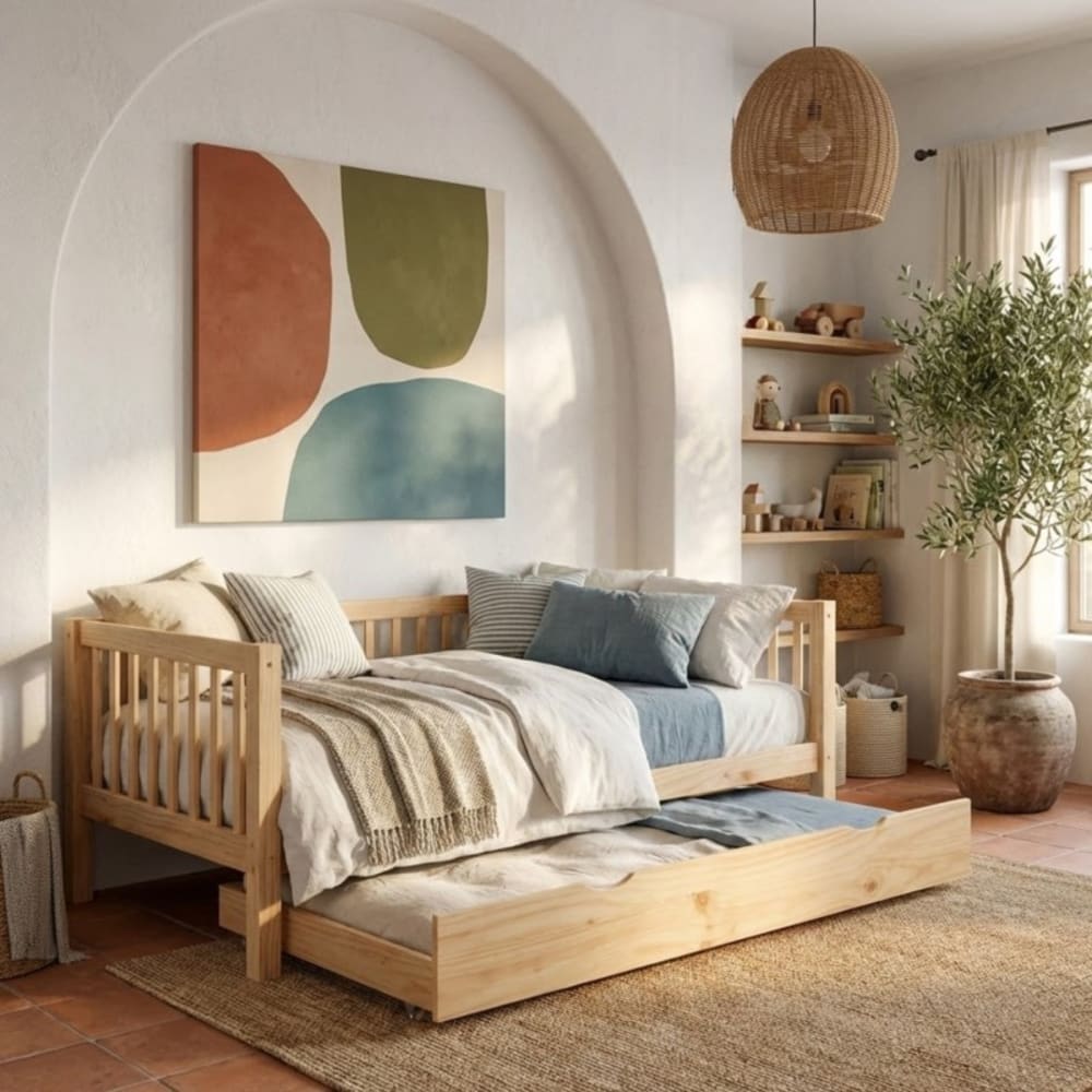 Lit transformable + lit gigogne bois pin 47x204x101cm