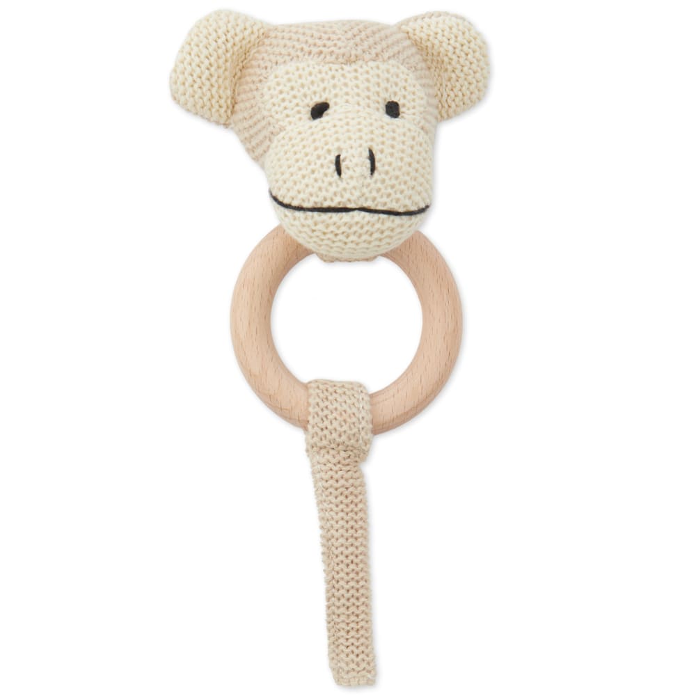 Hochet singe au crochet avec anneau en bois (Bieco) - Image 1