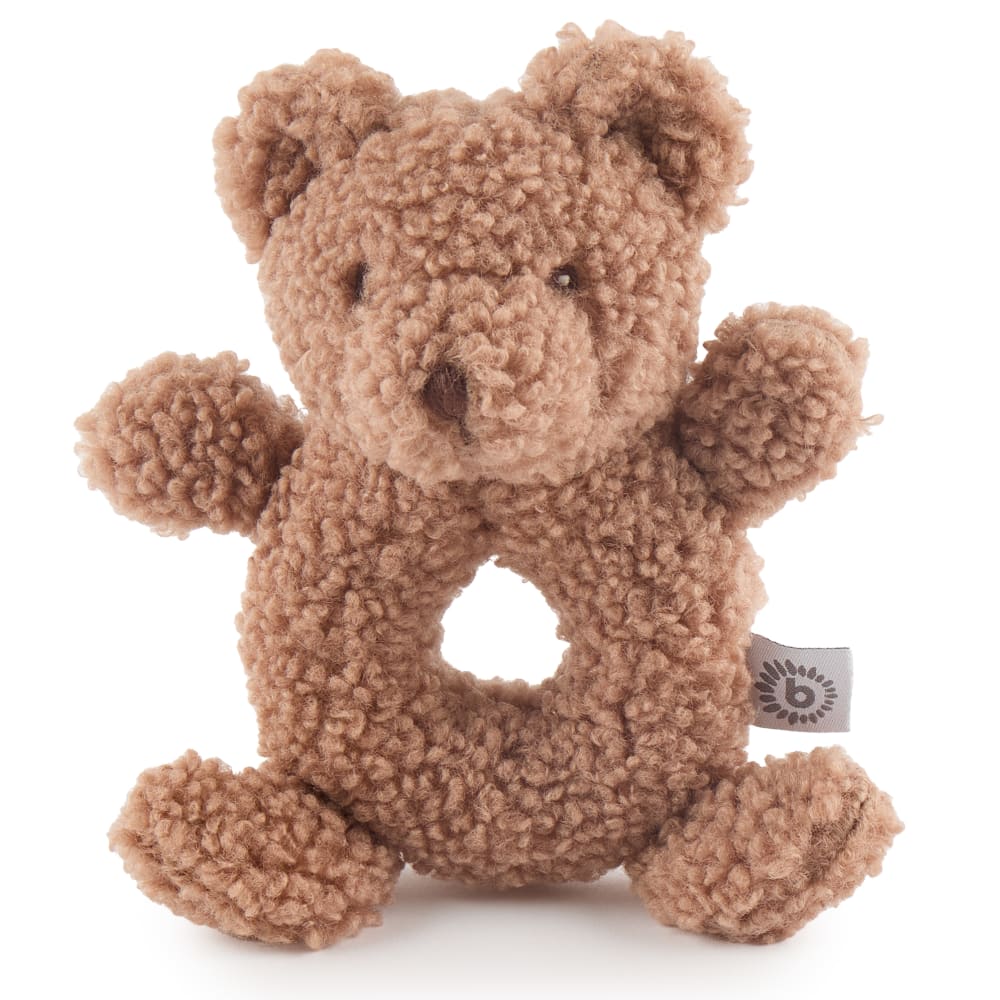 Peluche ours avec hochet en bouclette