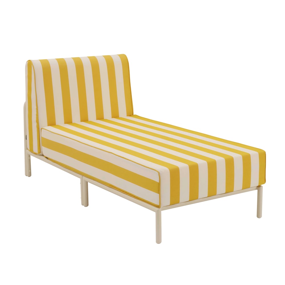 Méridienne rayée pour salon de jardin modulable en tissu jaune clair