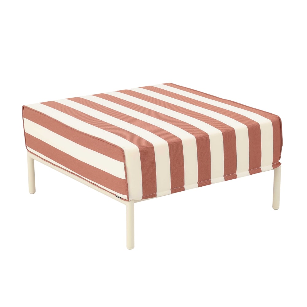 Pouf rayé pour salon de jardin modulable en tissu terracotta