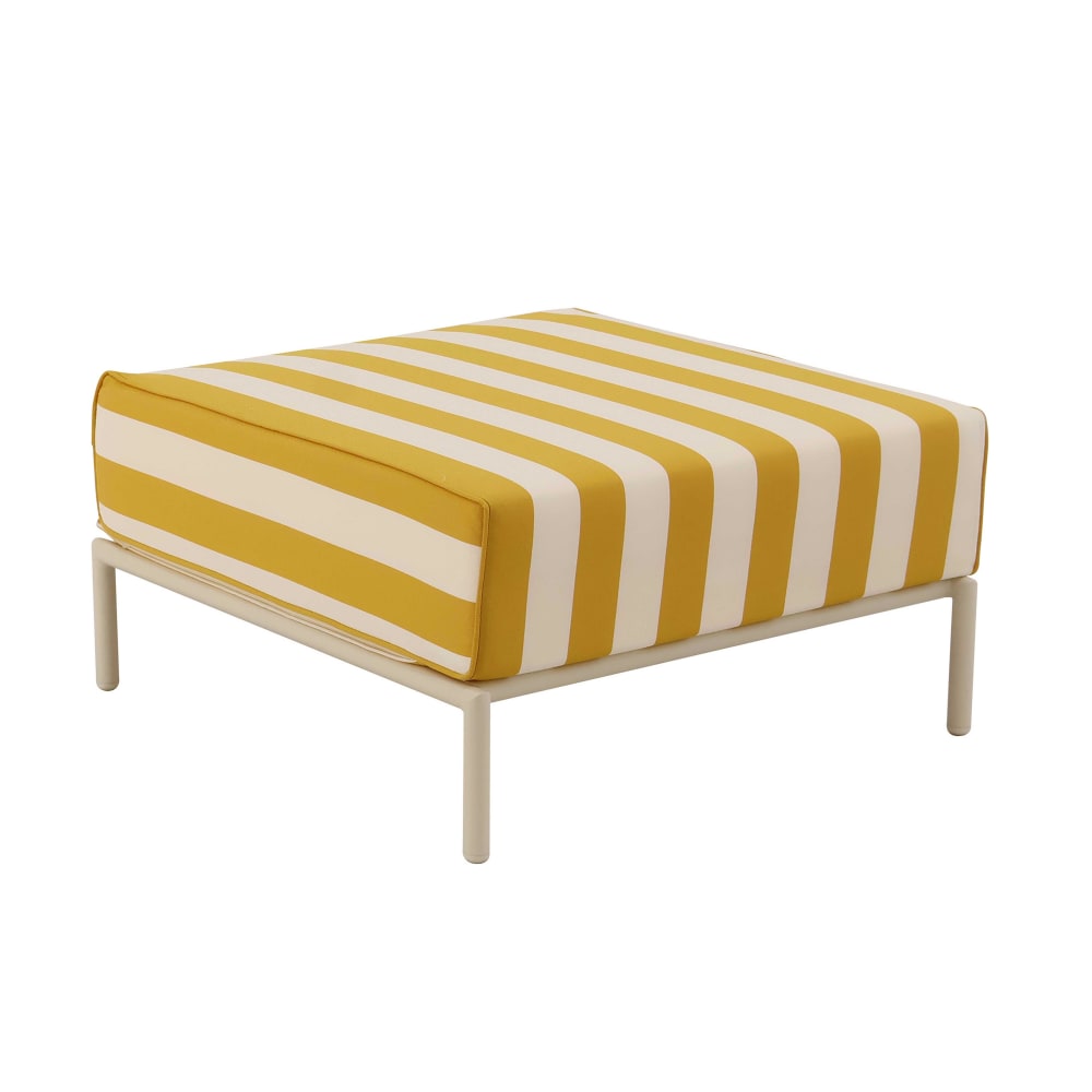Pouf rayé pour salon de jardin modulable en tissu jaune clair