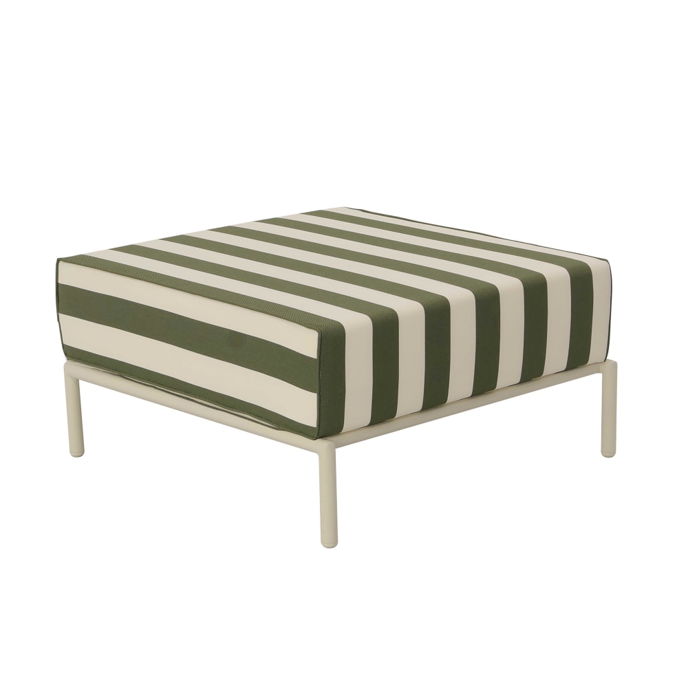 Pouf rayé pour salon de jardin modulable en tissu vert kaki