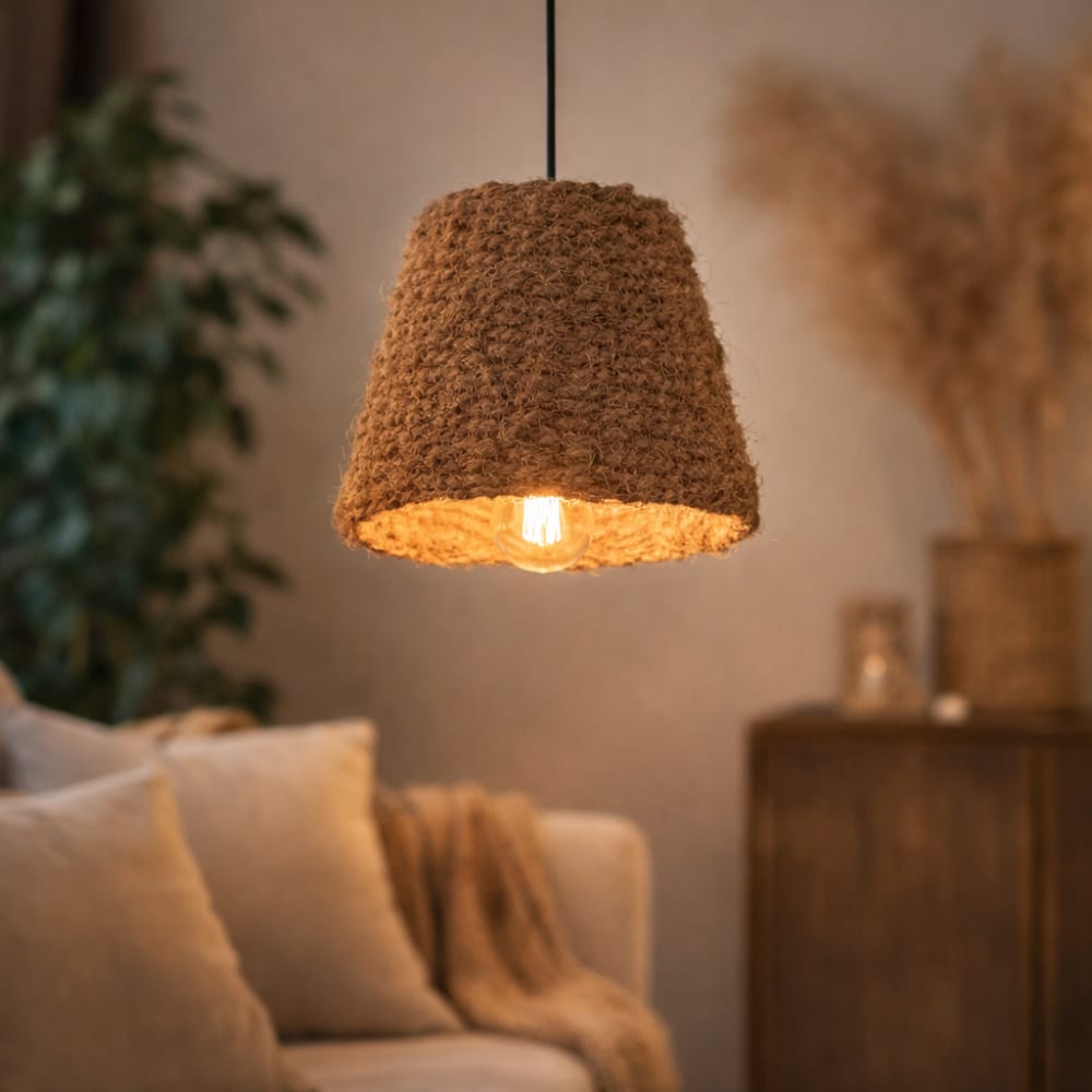 Suspension conique marron en fibre de coco — vue 3