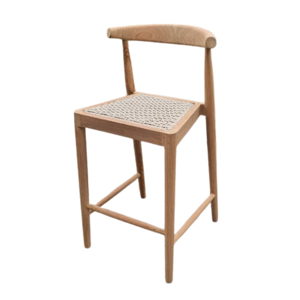 Chaise haute de bar en teck et corde naturel