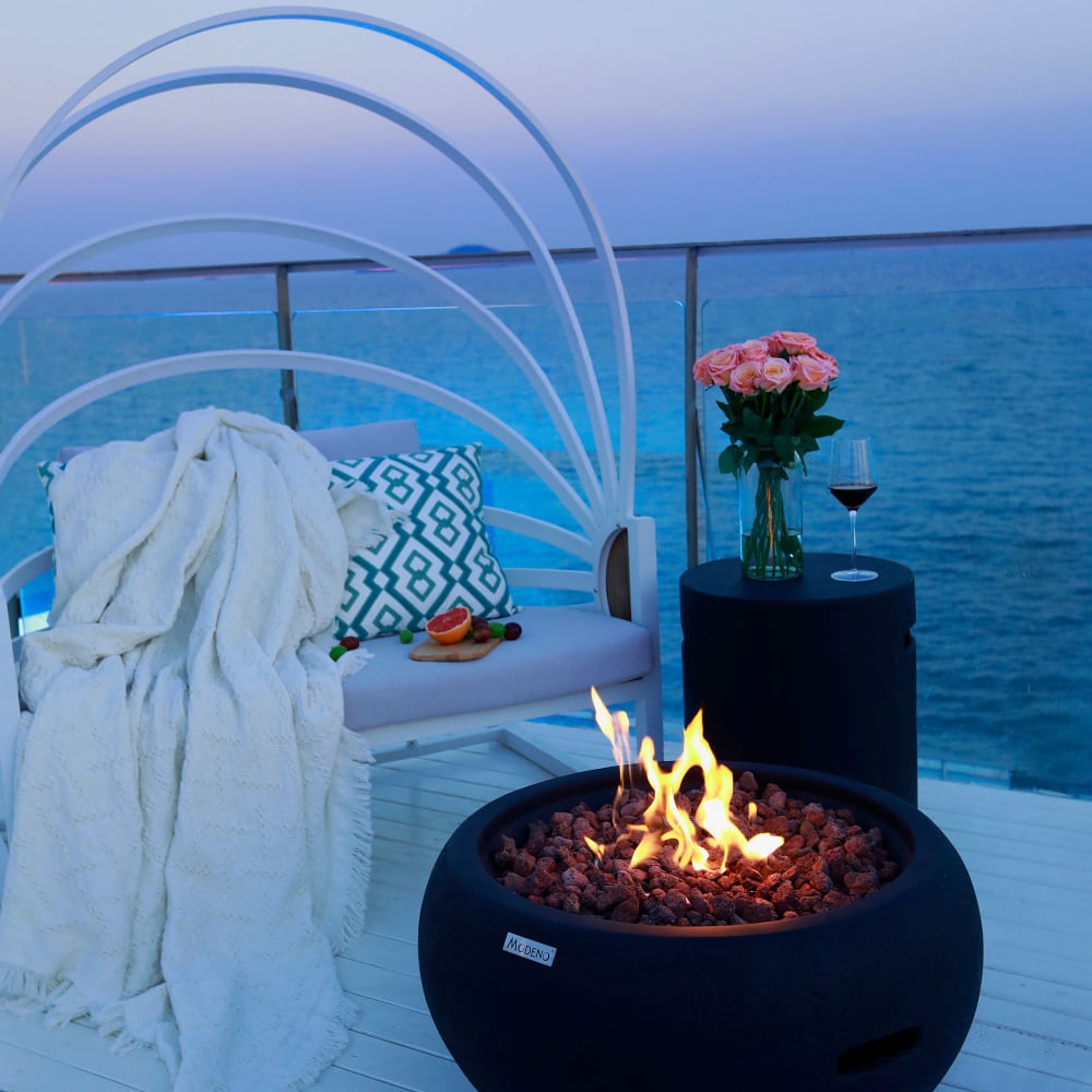 Brasero à gaz en béton fibré noir D68x36 cm