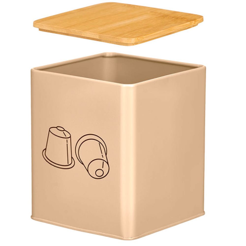 Boîte de rangement pour capsules de café en métal beige 14x14x16.5cm