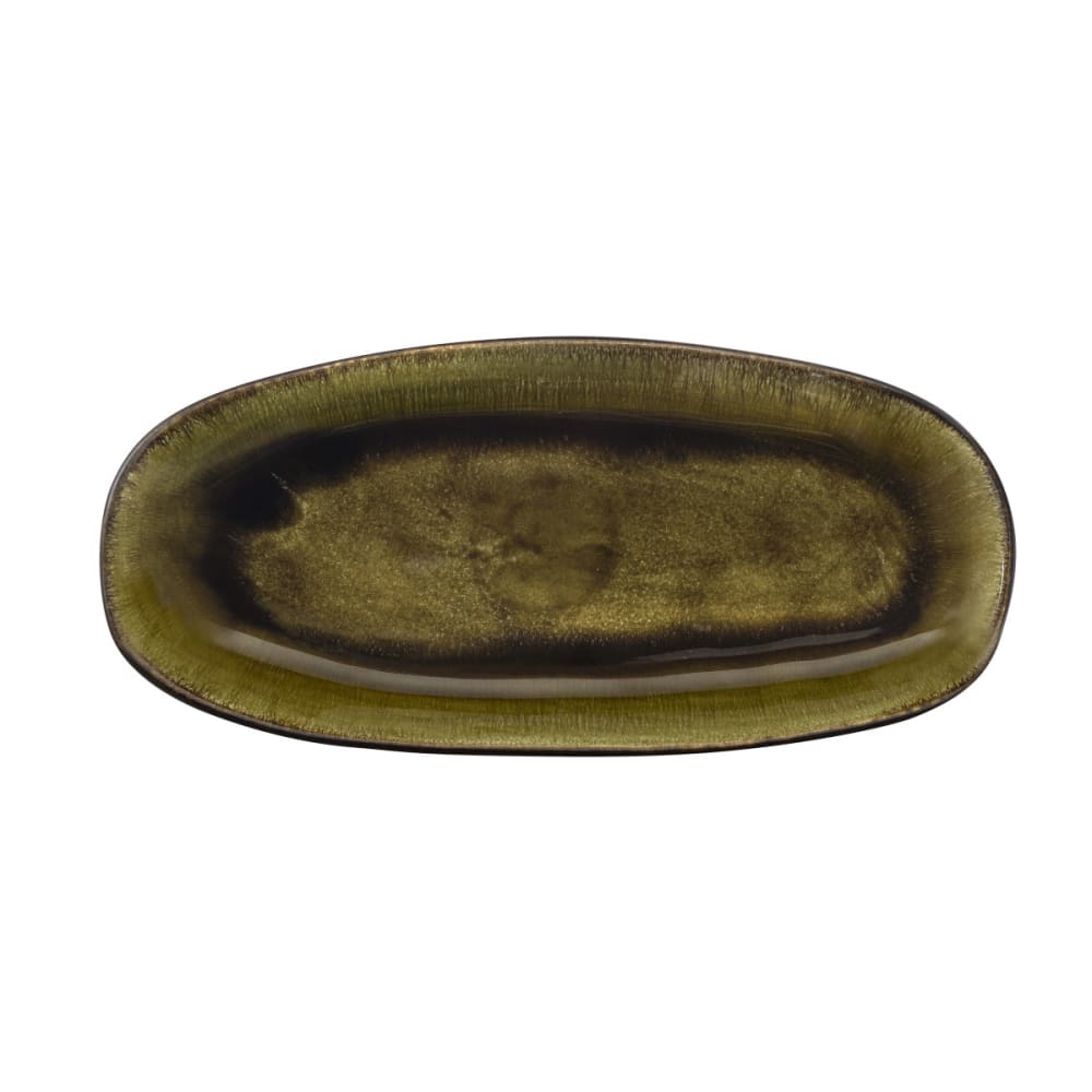 Plat long grand modèle en grès vert olive Plat long grand modèle en grès vert olive