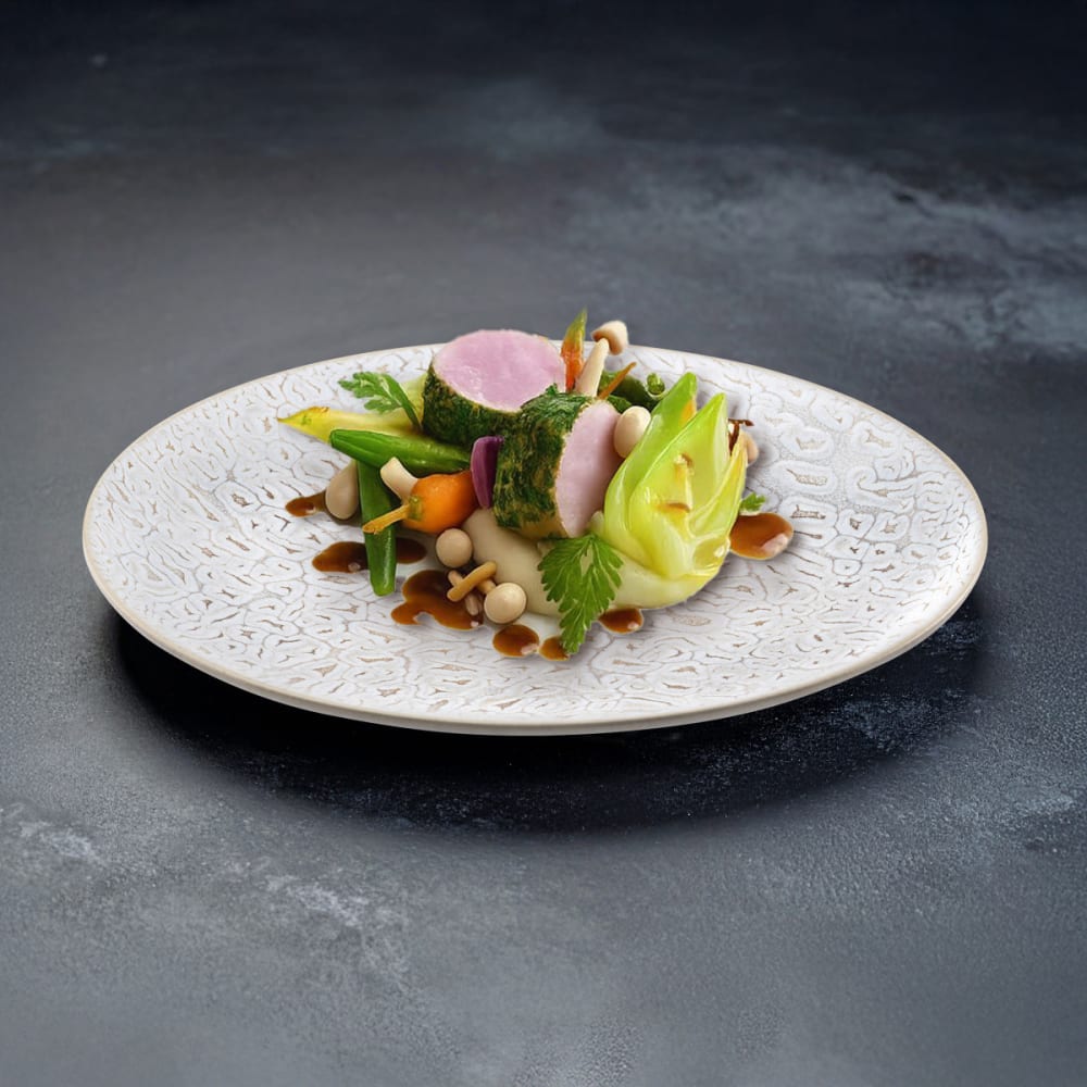 Medard de Noblat Flacher Teller, Schalenform (6er-Set) aus Steinzeug, Strukturbeige - Steingut