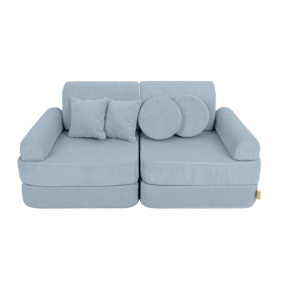 Canapé enfant 10 modules 120 cm velours côtelé fin, bleu