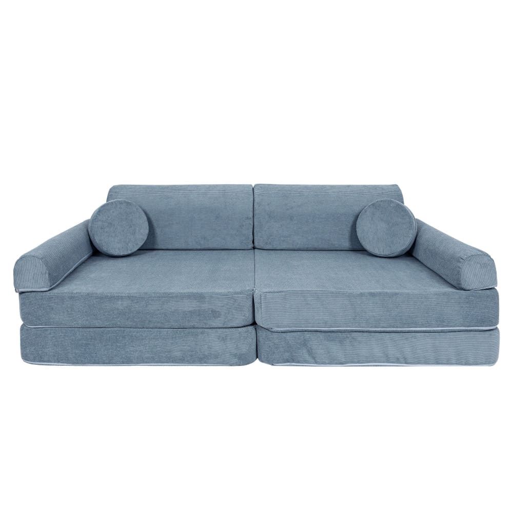 Canapé enfant 8 modules 160 cm velours côtelé fin, bleu