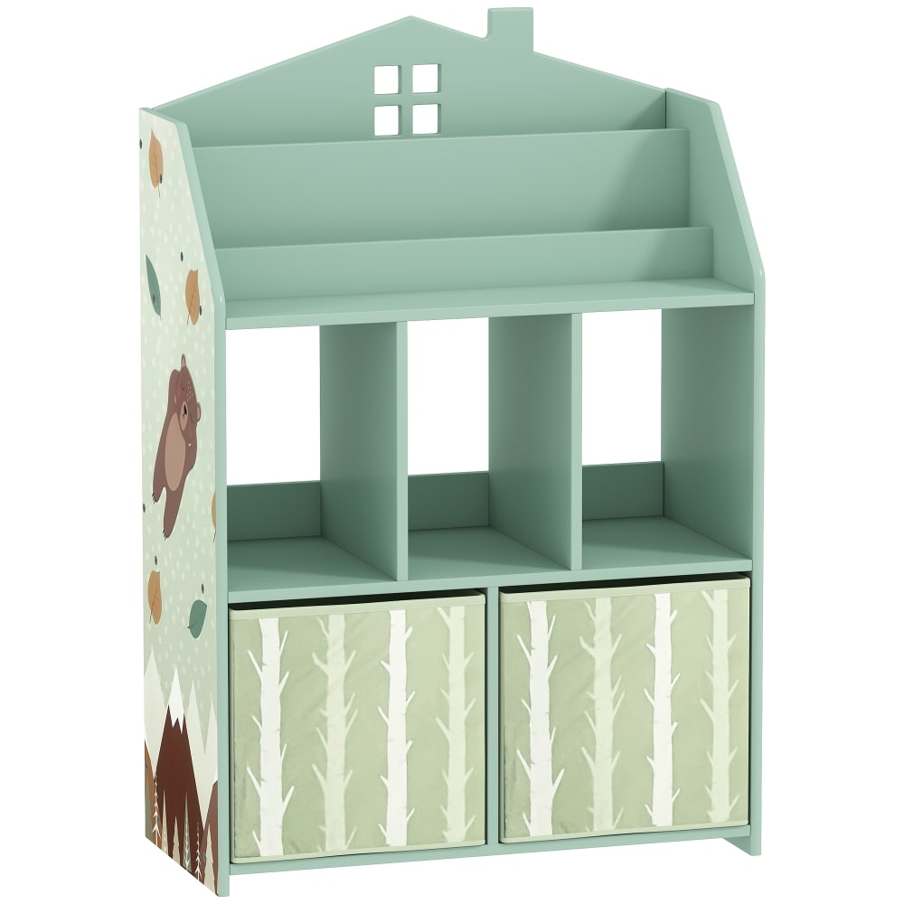 Bibliothèque meuble rangement enfant étagères et tiroirs MDF vert