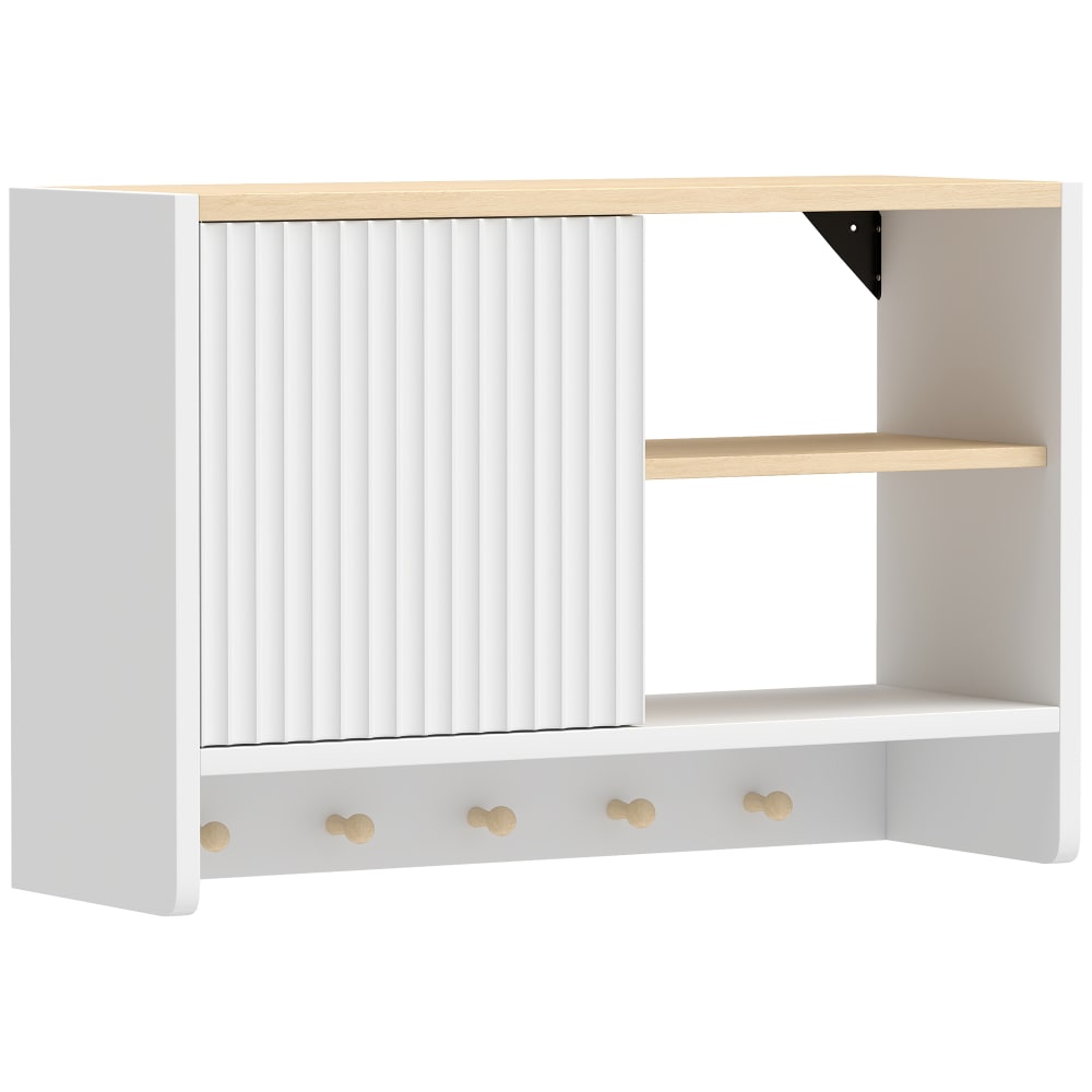 Armoire murale salle de bain rangement porte crochets bois blanc chêne