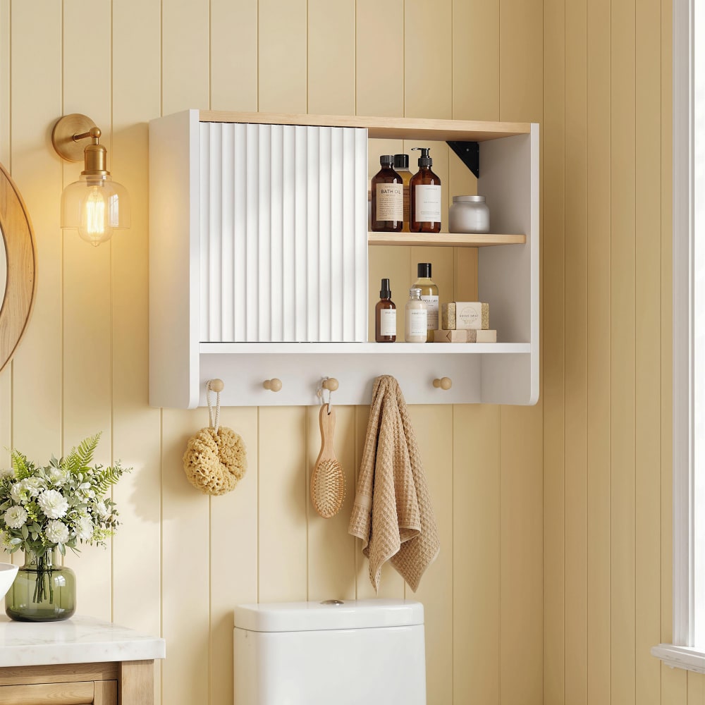 Bad-Spiegelschrank mit Haken, Holz, Eiche-Weiß - Maisons Du Monde