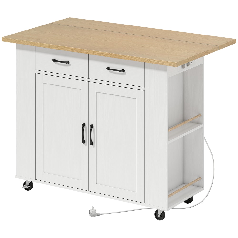 Ilot de cuisine station charge plan de travail rabattable bois blanc Ilot de cuisine station charge plan de travail rabattable bois blanc