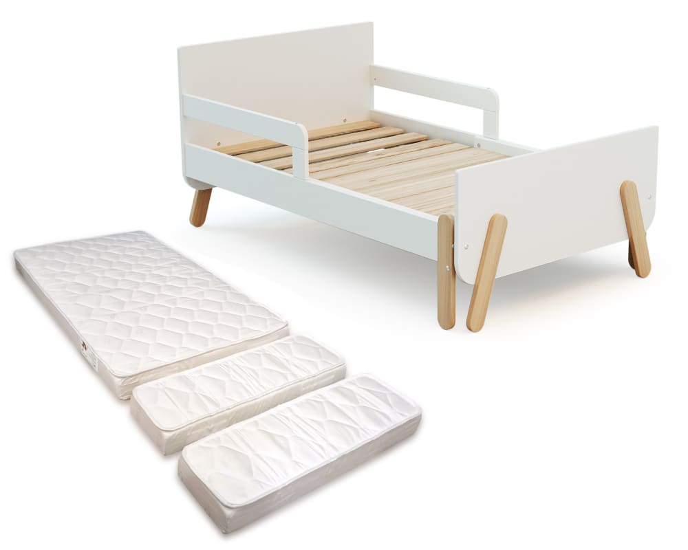 Lit enfant extensible en bois 80x140-165-190 avec matelas - Blanc