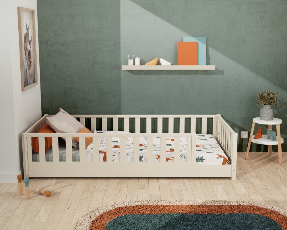 Lit au sol enfant en bois avec matelas - 90x190