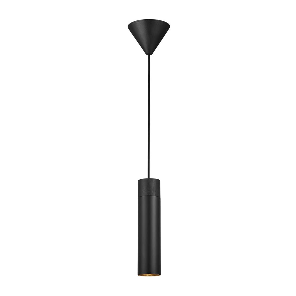 Suspension cylindrique allongée en métal noir et bois