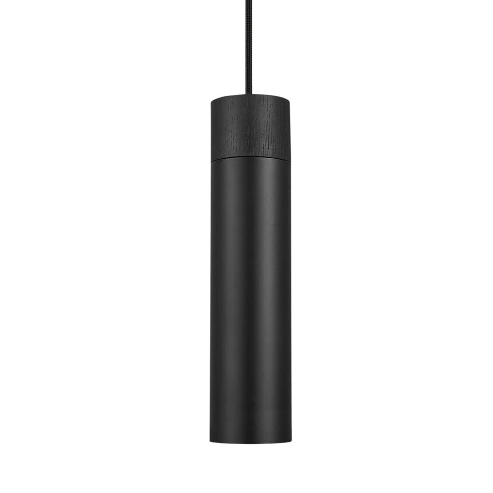 Suspension cylindrique allongée en métal noir et bois — vue 4