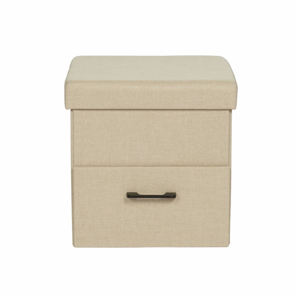 Pouf repose-pieds cube en similicuir beige 40x40x40