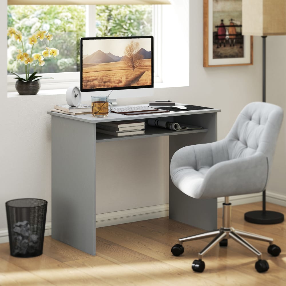 Computertisch mit Ablage, Spanplatte, Grau - Maisons Du Monde