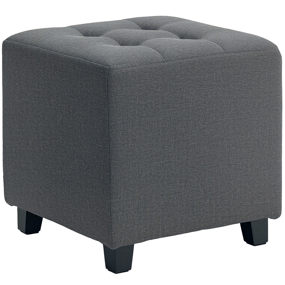 Repose pied salon rembourré capitonné tissu aspect lin gris Repose pied salon rembourré capitonné tissu aspect lin gris