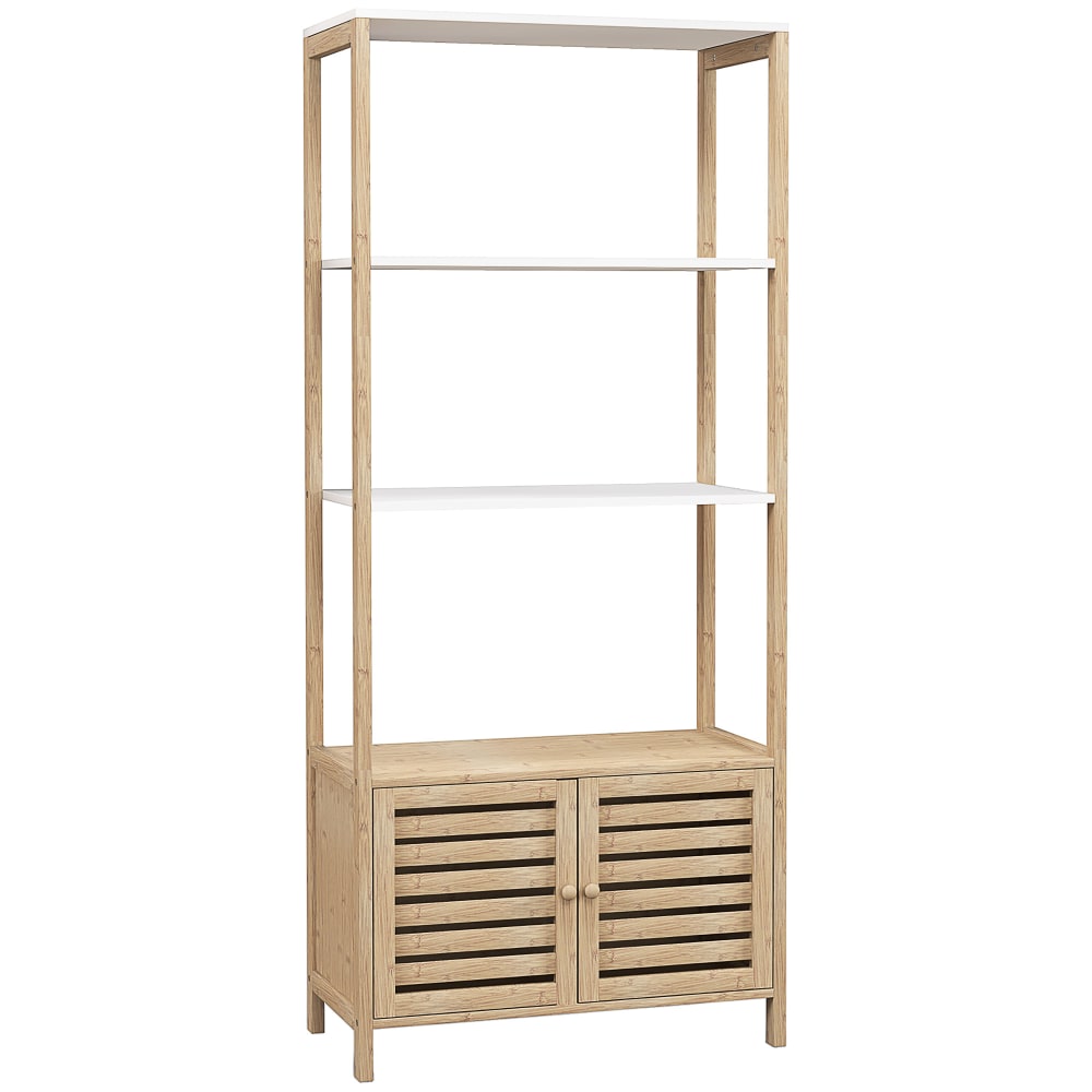 Armoire de rangement haute 3 étagères bambou naturel & blanc