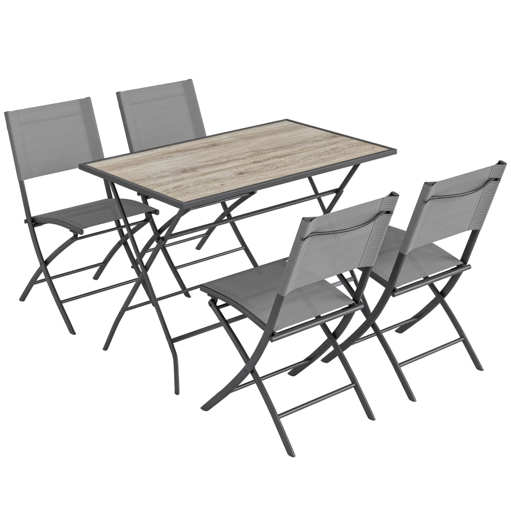 Salon de jardin 5 pièces table chaises textilène gris