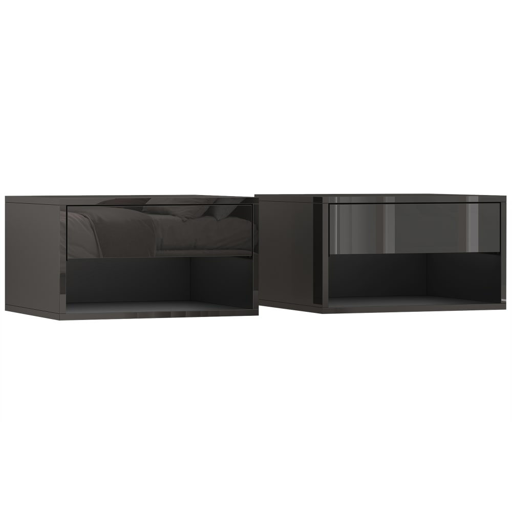 Lot de 2 tables de chevet murales tiroir panneau de particules noir