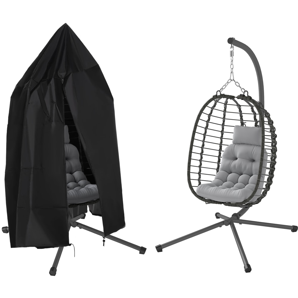 Fauteuil suspendu avec housse pliable acier résine tressée gris noir