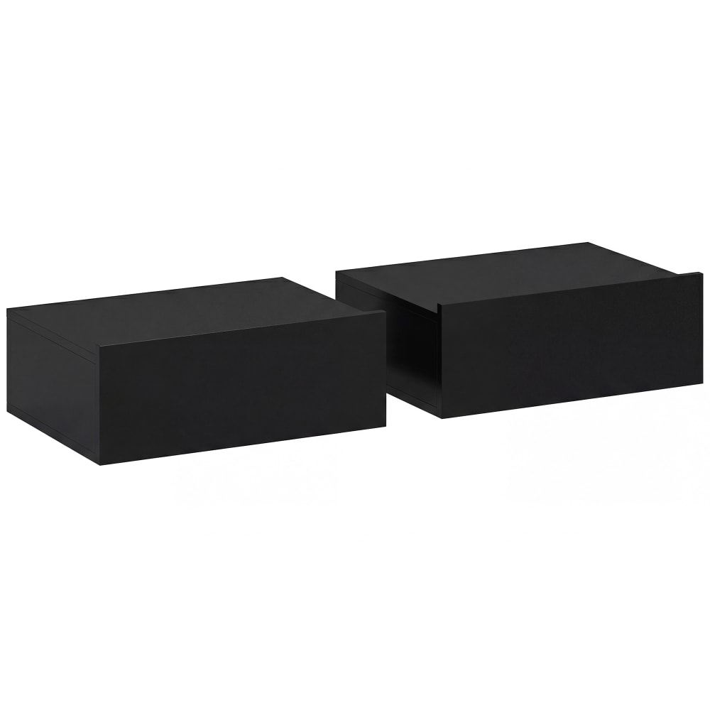Lot de 2 tables chevet suspendues tiroir mural bois noir