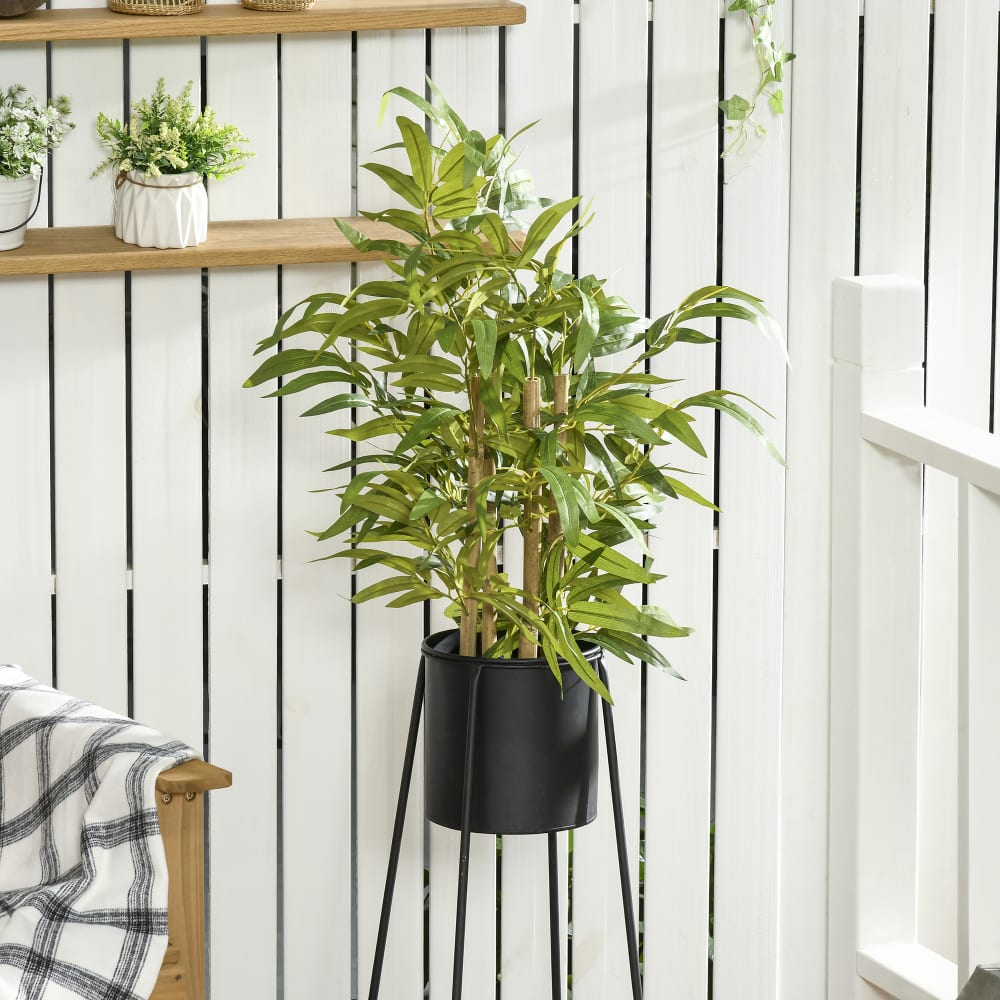 Bambou artificiel h.60 cm feuilles denses réalistes lichen pot inclus — vue 4