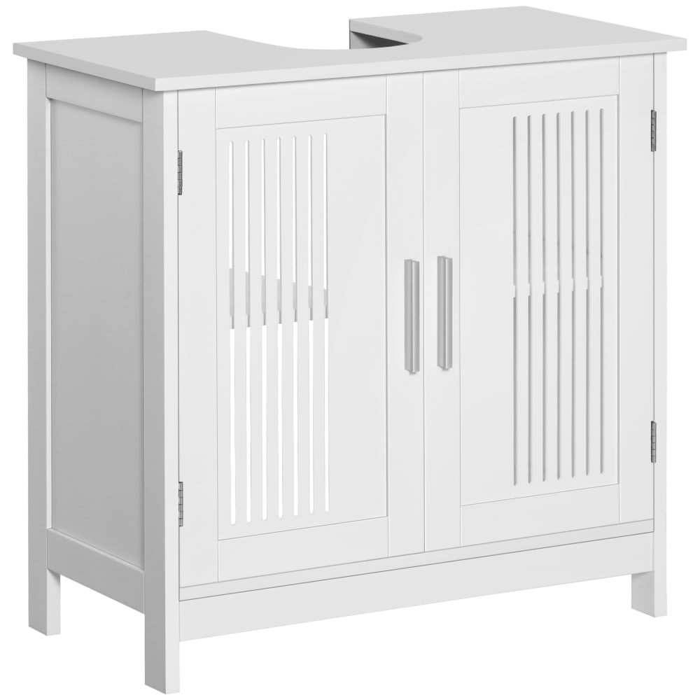 Meuble vasque 2 portes rainurées avec étagère blanc