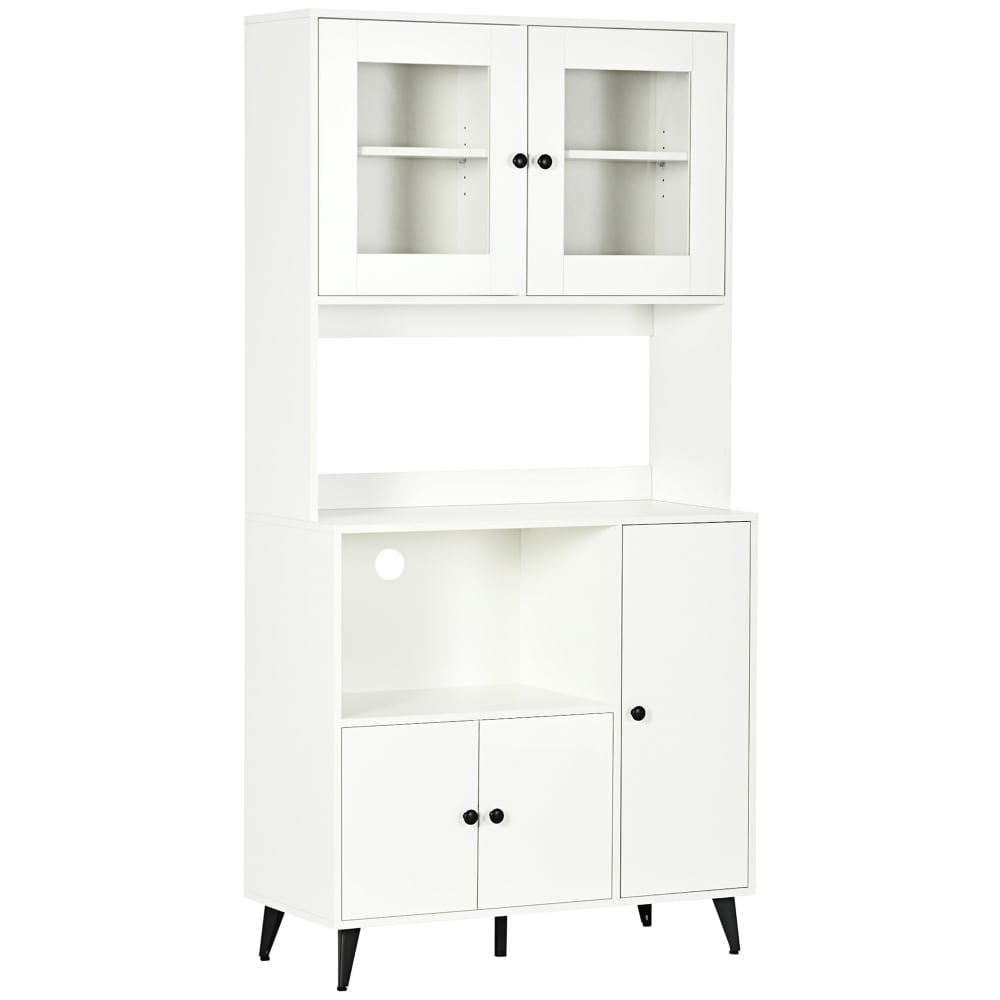 Armoire de cuisine multi-rangement portes vitrées en bois blanc