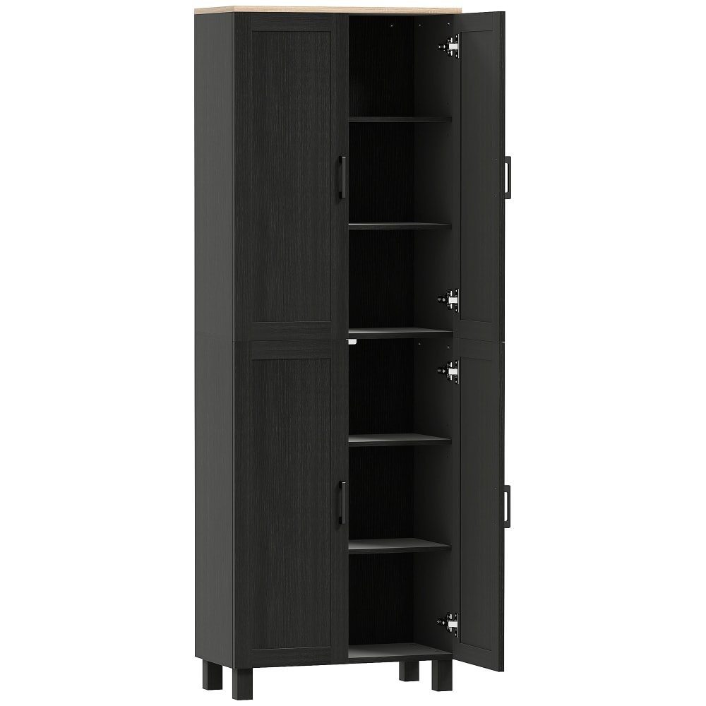 Homcom Küchenschrank mit viel Stauraum, 4 Türen, Schwarz style modern Schwarz Spanplatte