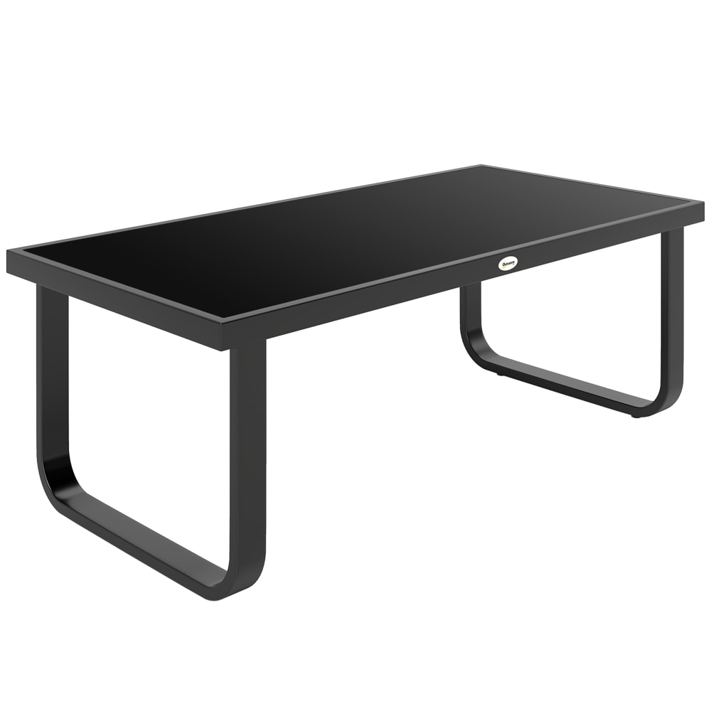 Table basse de jardin rectangulaire pieds réglables métal verre noir