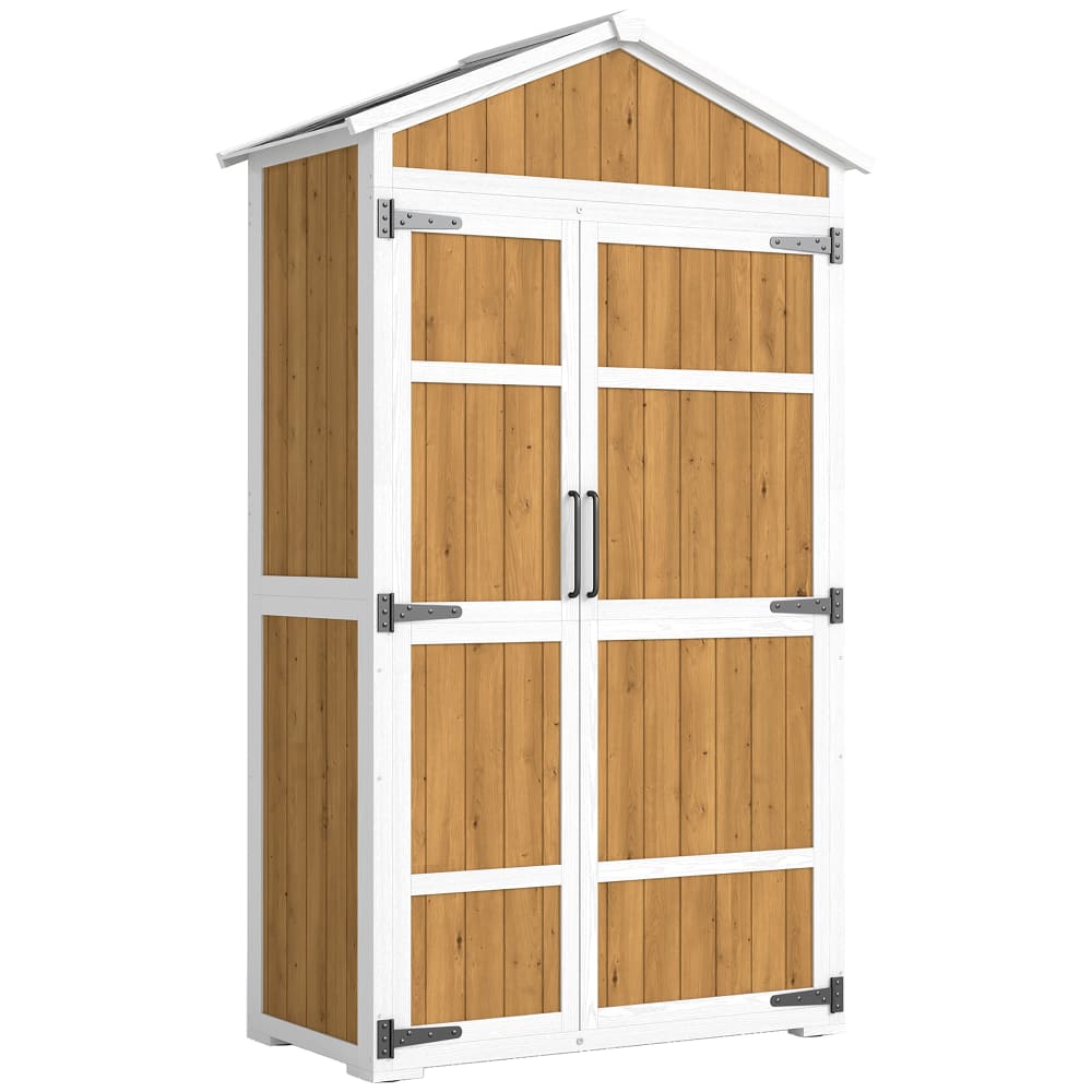 Armoire de jardin étanche avec toit en métal bois blanc et naturel