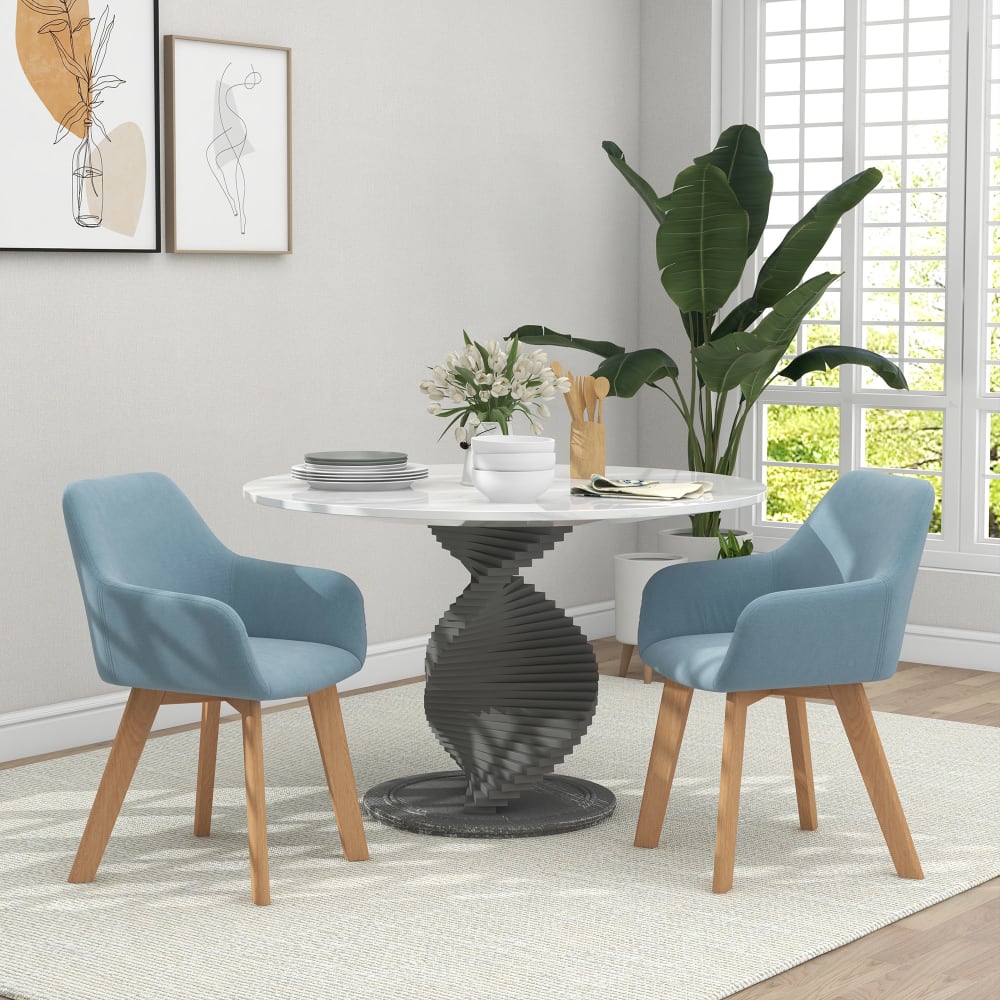 Chaise de salle à manger assise rembourrée tissu velours bleu