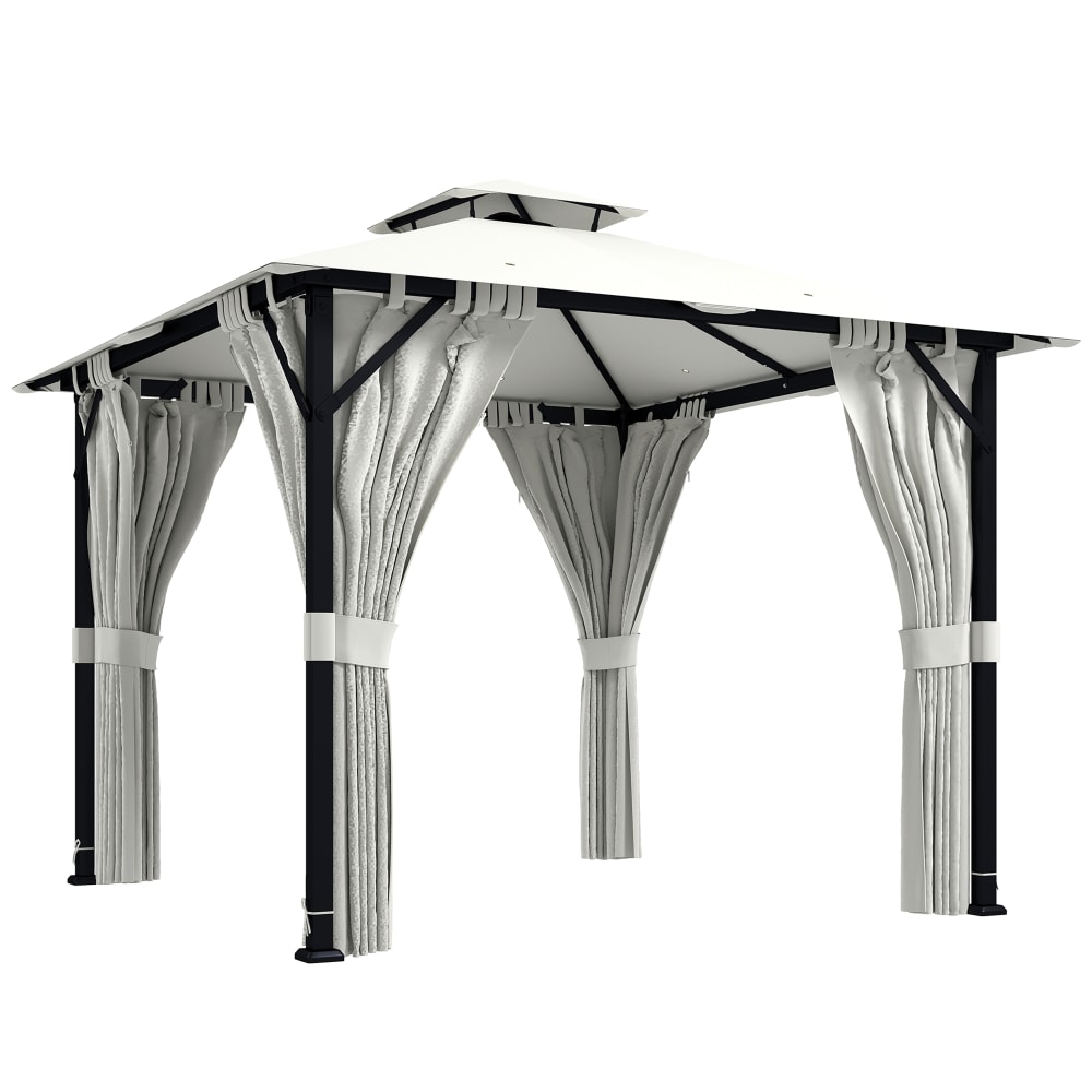 Tonnelle de jardin toit double rideaux métal crème